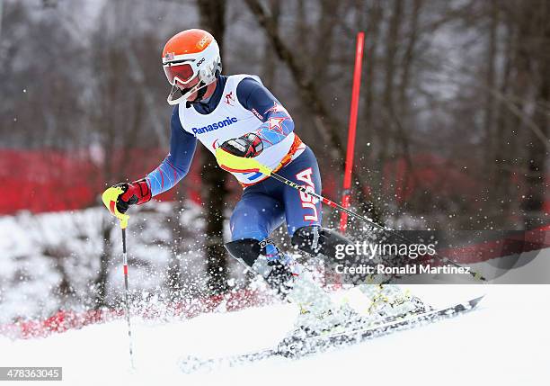 Mark Bathum of the United States competes in the Men's Slalom 1st Run - Visually Impaired during day six of Sochi 2014 Paralympic Winter Games at...