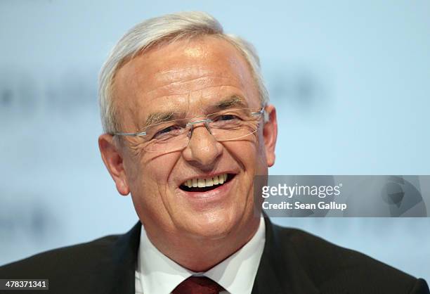 Martin Winterkorn, Chairman of German carmaker Volkswagen AG, speaks at the company's annual press conference to announce financial results for 2013...