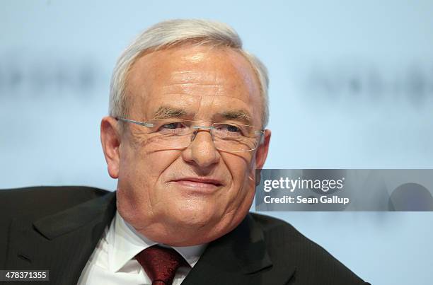 Martin Winterkorn, Chairman of German carmaker Volkswagen AG, speaks at the company's annual press conference to announce financial results for 2013...