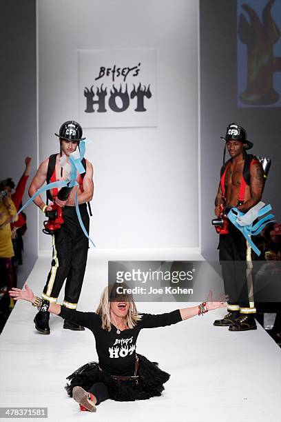 Designer Betsey Johnson walks the runway during Betsey Johnson fashion show part of Style Fashion Week - Day 4 at L.A. Live Event Deck on March 12,...