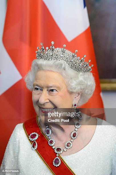 Queen Elizabeth II attends a State Banquet on day 2 of a four day State Visit on June 24, 2015 in Berlin, Germany.