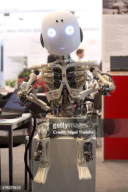 The humanoid robot Roboy is pictured at the 2014 CeBIT technology Trade fair on March 13, 2014 in Hanover, Germany. CeBIT is the world's largest...