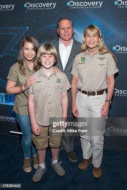 Bindi Irwin, Robert Irwin, President and CEO of Discovery Communications David Zaslav, and Terri Irwin attend Discovery's 30th Anniversary...