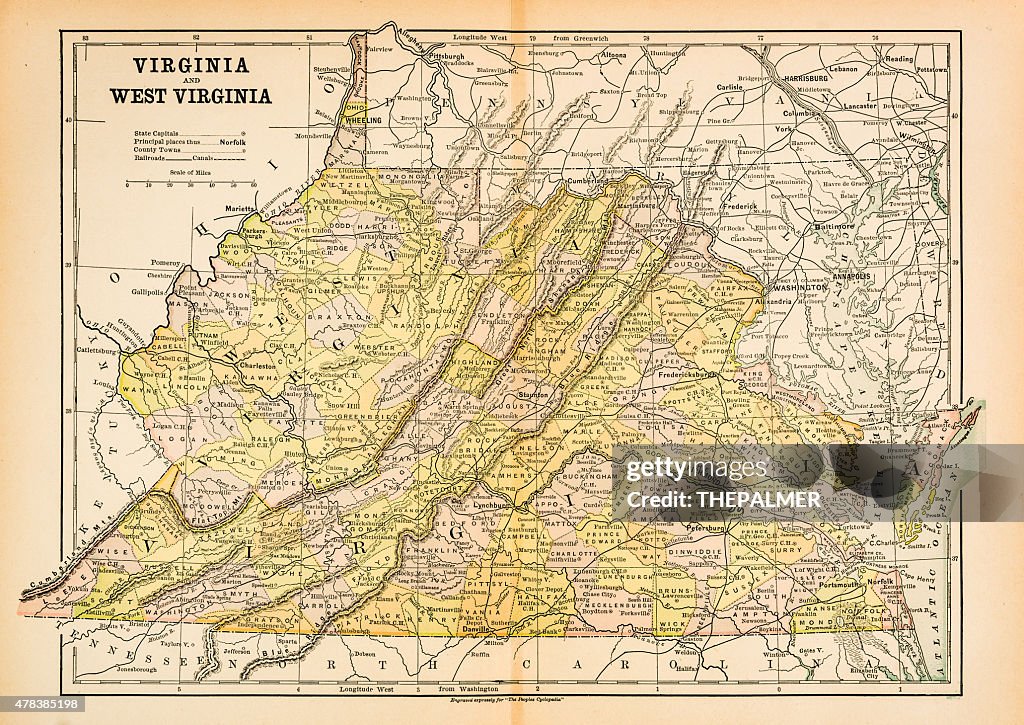Map of Virginia and West Virginia 1883