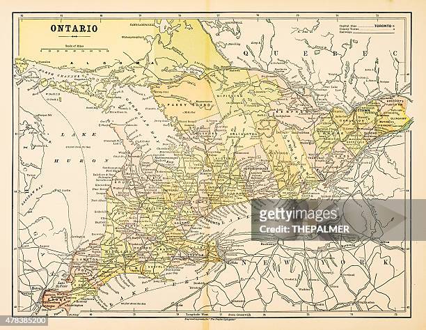 map of ontario 1883 - ontario canada stock illustrations