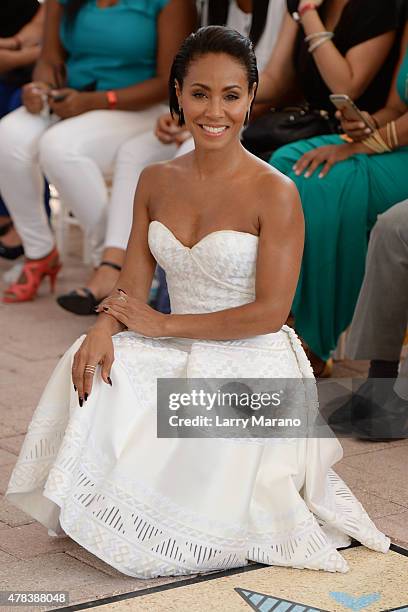 Jada Pinkett Smith attends Magic Mike XXL cast honored with stars on The Official Miami Walk Of Fame at Bayside Marketplace on June 24, 2015 in...