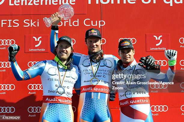 Aksel Lund Svindal of Norway wins the overall World Cup SuperG globe, Kjetil Jansrud of Norway takes 2nd place in the overall World Cup SuperG,...