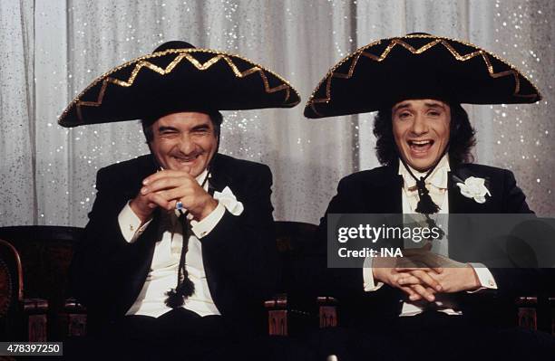 Hilarious Jean Claude Brialy and Michel Sardou during the shooting of ""Number one""