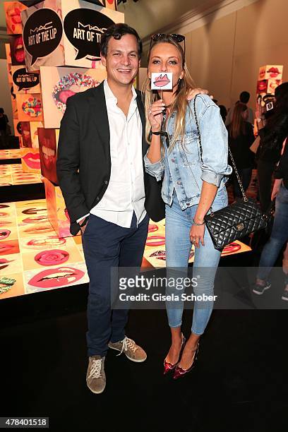Alexander Tewaag, son of Uschi Glas, and his girlfriend Valentina Henkel during the presentation of 'Art of the Lip' by MAC Cosmetics at Haus der...