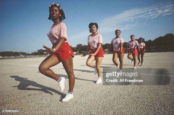 Cheerleaders at a high school in Miami, Florida, circa 1982.