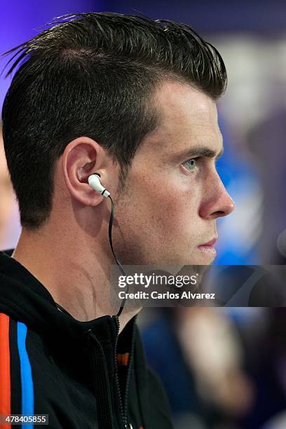 Real Madrid football player Gareth Bale presents the new "adizero f50" Adidas boots at Estadio Santiago Bernabeu on March 13, 2014 in Madrid, Spain.