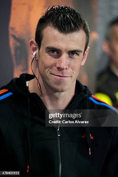 Real Madrid football player Gareth Bale presents the new "adizero f50" Adidas boots at Estadio Santiago Bernabeu on March 13, 2014 in Madrid, Spain.