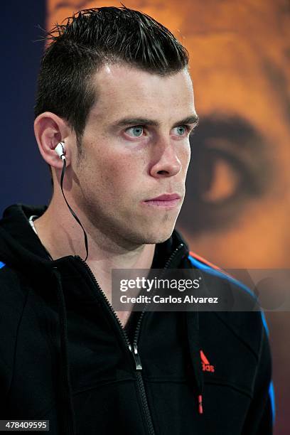 Real Madrid football player Gareth Bale presents the new "adizero f50" Adidas boots at Estadio Santiago Bernabeu on March 13, 2014 in Madrid, Spain.