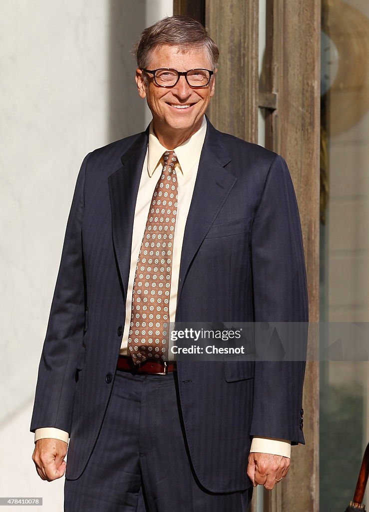 French President Francois Hollande Receives Bill Gates At Elysee Palace