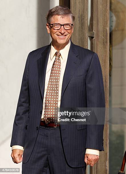 Bill Gates, the co-Founder of the Microsoft company and co-Founder of the Bill and Melinda Gates Foundation arrives at the Elysee Palace for a...