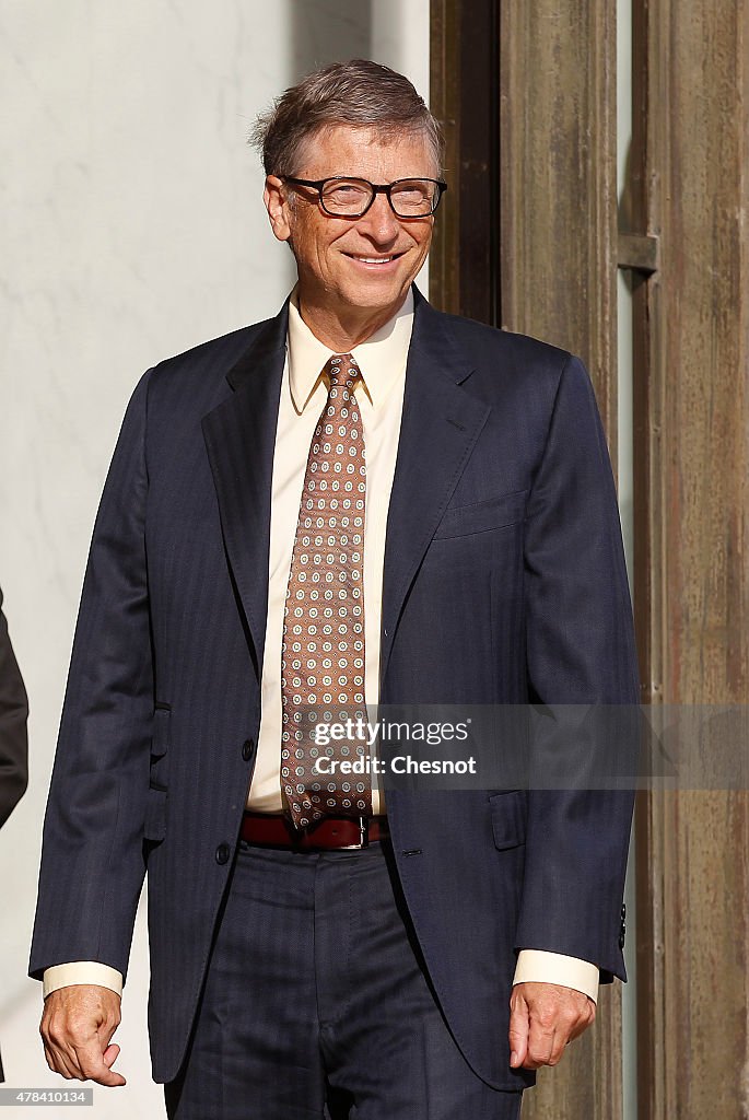 French President Francois Hollande Receives Bill Gates At Elysee Palace