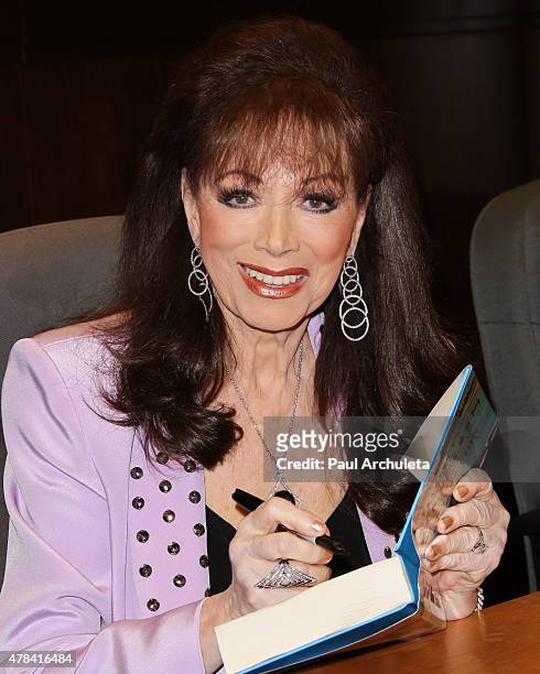 Novelist Jackie Collins signs and discusses her new book "The Santangelos" at Barnes & Noble bookstore at The Grove on June 24, 2015 in Los Angeles,...
