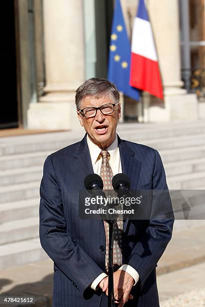 Bill Gates, co-founder of Microsoft and co-founder of the Bill and Melinda Gates Foundation speaks to the media after a meeting with French President...