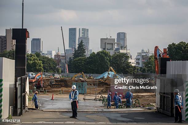 Work continues at the site of the new National stadium and the planned main site of the Tokyo 2020 summer Olympics on June 25, 2015 in Tokyo, Japan....