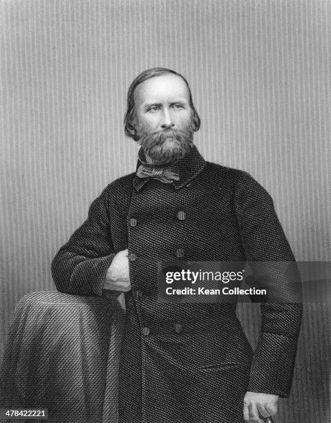 French-born military leader and politician Giuseppe Garibaldi , circa 1860. Engraving by D. J. Pound from a photograph.