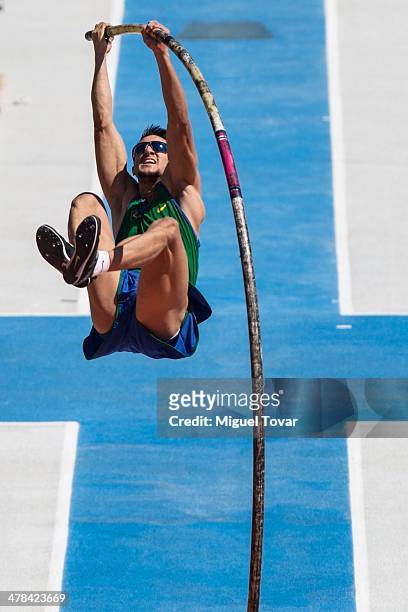Augusto Dutra da Silva of Brazil competes in Men's pole vault during day seven of the X South American Games Santiago 2014 at Estadio Nacional de...