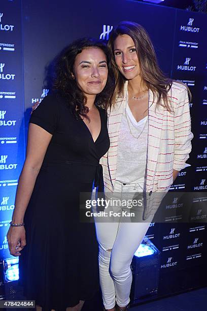 Anais Baydemir and Laury Thilleman attend the 'Hublot Blue' cocktail party At Monsieur Bleu - Palais De Tokyo on June 24, 2015 in Paris, France.