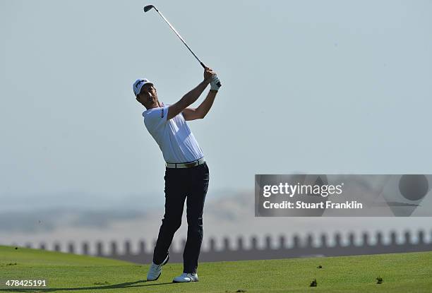 Alejandro Canizares of Spain plays a shot during the first round of the Trophee du Hassan II Golf at Golf du Palais Royal on March 13, 2014 in...