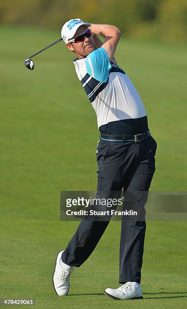 Mikko Ilonen of Finland plays a shot during the first round of the Trophee du Hassan II Golf at Golf du Palais Royal on March 13, 2014 in Agadir,...