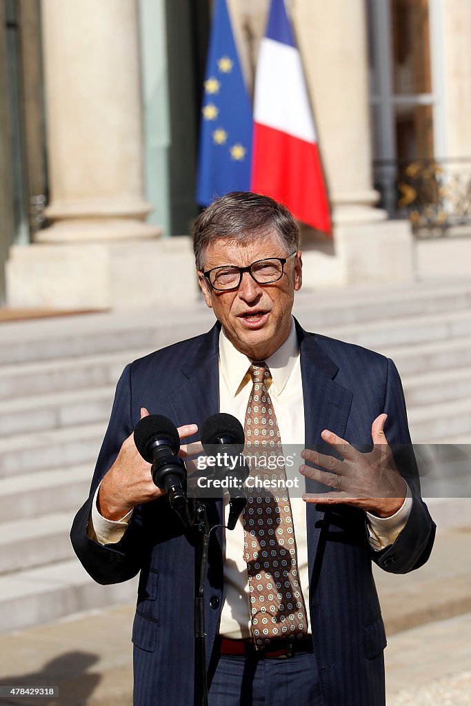 French President Francois Hollande Receives Bill Gates At Elysee Palace