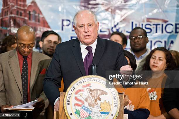 Illinois Governor Pat Quinn attends the Rally To Raise State Minimum Wage on March 13, 2014 in Chicago, Illinois.