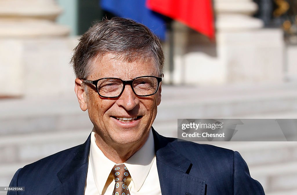 French President Francois Hollande Receives Bill Gates At Elysee Palace