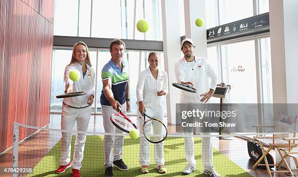 Elina Svitolina of Ukraine, Former Wimbledon Champion Pat Cash, Monica Puig of Puerto Rico and Tommy Haas of Germany play tennis during an ellesse...