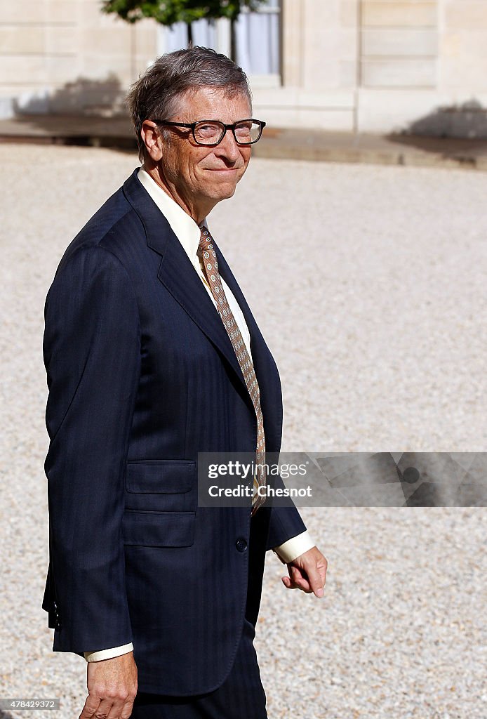 French President Francois Hollande Receives Bill Gates At Elysee Palace