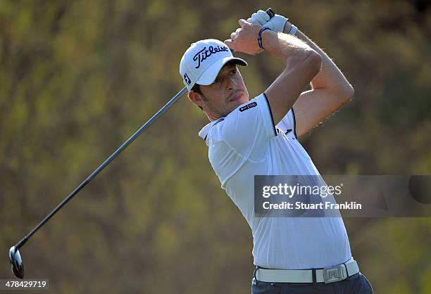 Simon Thornton of Ireland plays a shot during the first round of the Trophee du Hassan II Golf at Golf du Palais Royal on March 13, 2014 in Agadir,...