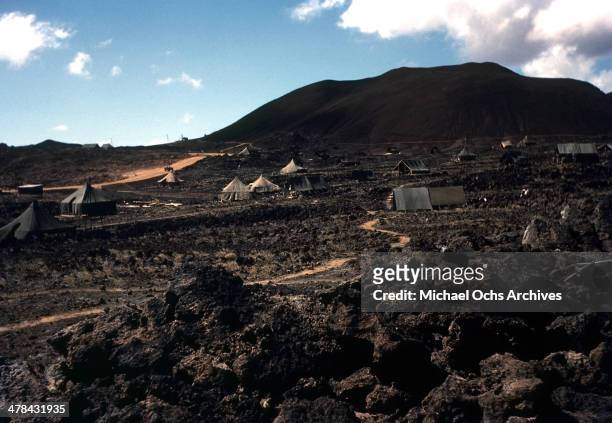View of the US Army Air Force base on Ascension Island a British Overseas Territory. A joint US Air Force base and Royal Air Force base.