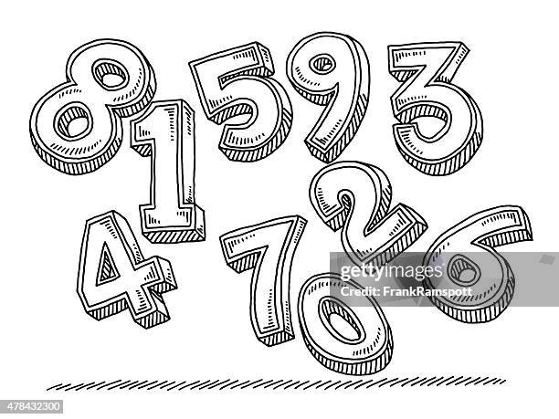 group of flying numbers drawing - number magnet stock illustrations