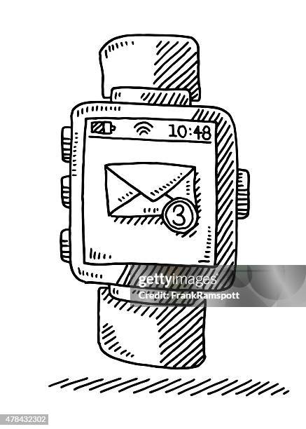 smart watch incoming emails drawing - white envelope stock illustrations