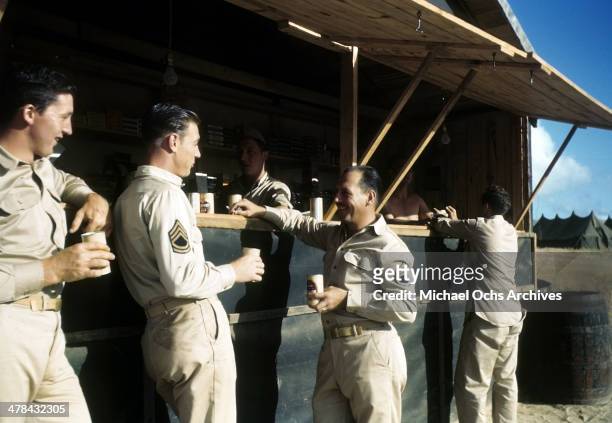 View as servicemen take a break at a snack shack on the US Air Force base on Ascension Island a British Overseas Territory. A joint US Air Force base...