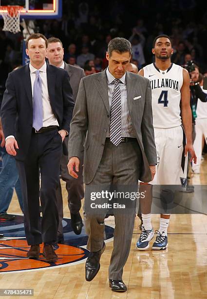 Head coach Jay Wright of the Villanova Wildcats walks off the court after the loss to Seton Hall Pirates during the quarterfinals of the Big East...