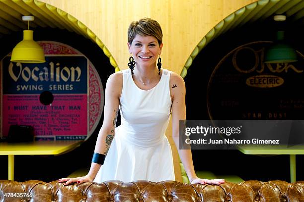 Italian singer Alessandra Amoroso poses before her showcase at Sony Music office on June 24, 2015 in Madrid, Spain.