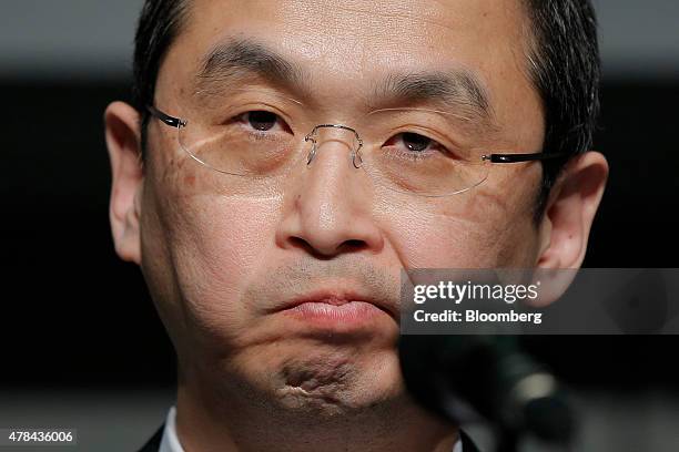 Shigehisa Takada, chairman and president of Takata Corp., pauses during a news conference in Tokyo, Japan, on Thursday, June 25, 2015. Takada made...