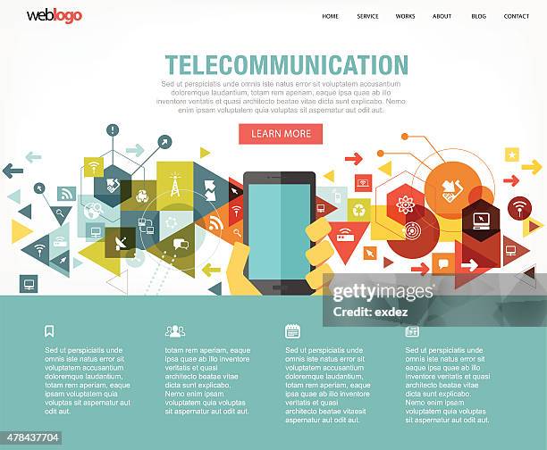 telecommunication web design layout - vintage computer server stock illustrations
