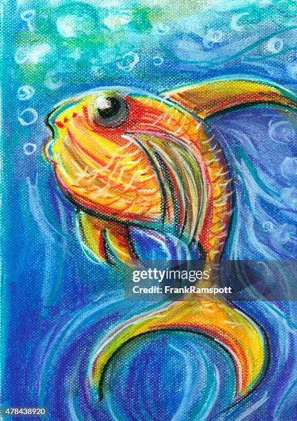 vivid fish for children pastel chalk drawing - kids bright colour room stock illustrations