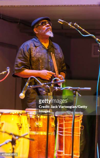 Cuban percussionist Roman Diaz performs with the Milford Graves Afro Cuban Roots Band during the Vision Festival 18 'Milford Graves--A Life-Time of...