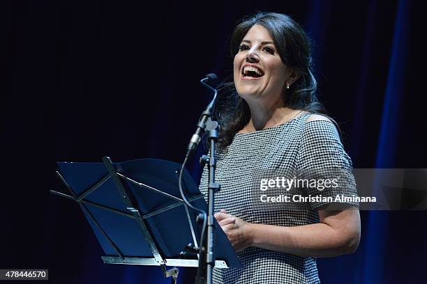 Monica Lewinsky speaks on stage during the Ogilvy & Matter seminar as part of the Cannes Lions International Festival of Creativity on June 25, 2015...