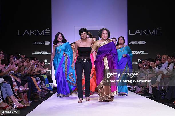 Mandira Bedi walks the runway at day 3 of Lakme Fashion Week Summer/Resort 2014 at the Grand Hyatt on March 13, 2014 in Mumbai, India.