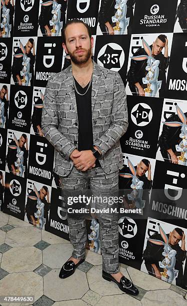 Saul Milton of Chase & Status attends the i-D 35 x Jeremy Scott for Moschino party celebrating i-D Magazine's 35th anniversary at Il Bottaccio on...