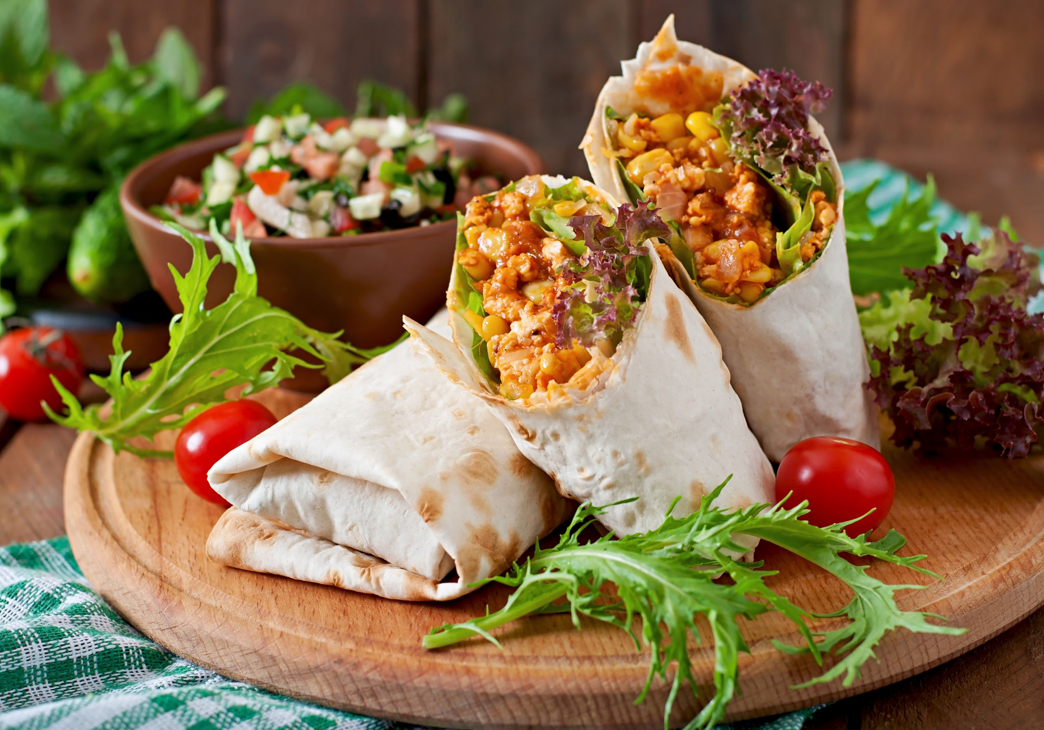 Burritos wraps with minced beef and vegetables Burritos wraps with minced beef and vegetables
