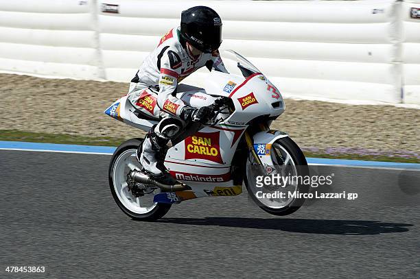 Matteo Ferrari of Italy and San Carlo Team Italia lifts the front wheel during the Moto2 and Moto3 Tests in Jerez - Day Three at Circuito de Jerez on...