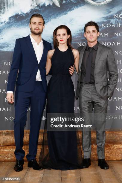 Douglas Booth, Emma Watson and Logan Lerman attend the premiere of Paramount Pictures' 'NOAH' at Zoo Palast on March 13, 2014 in Berlin, Germany.